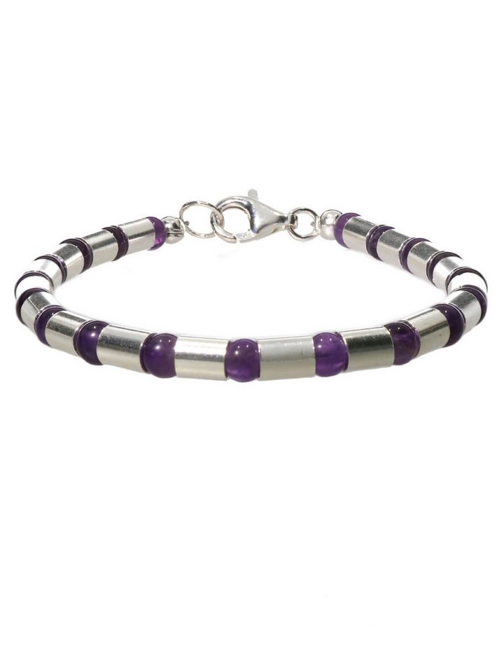 StoneTrip Armband Armband Amethyst-Kugeln mit Silberröhrchen, rhodiniert (2-tlg) von StoneTrip