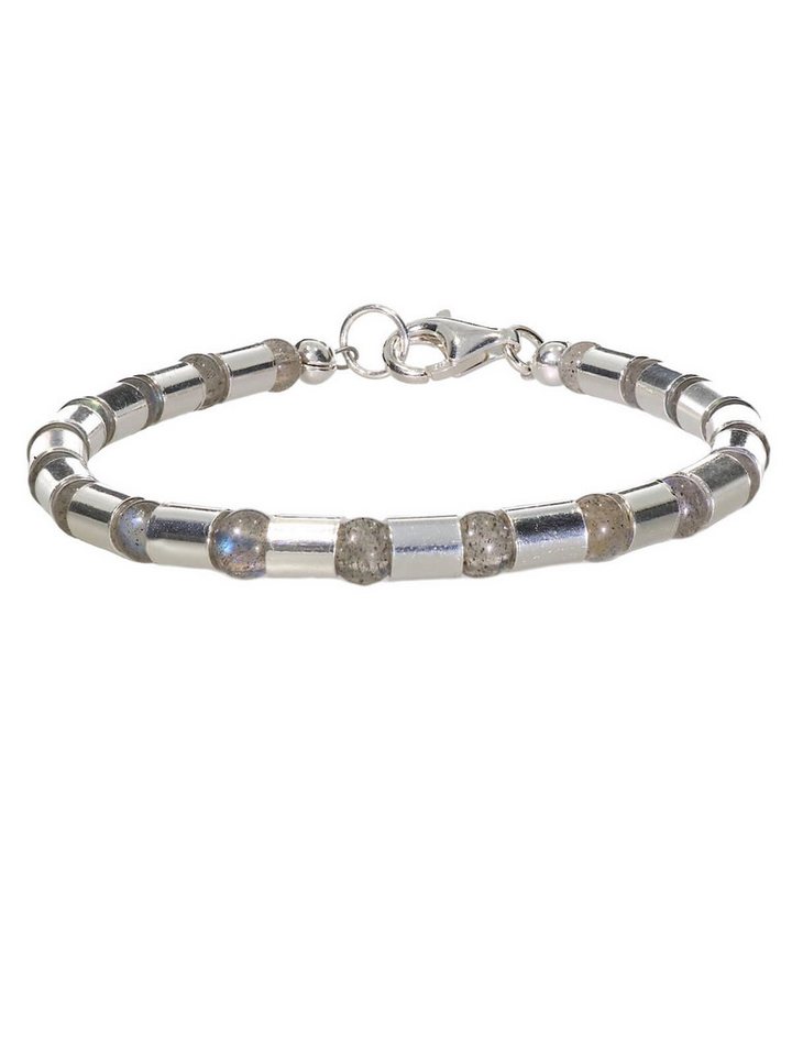StoneTrip Armband Armband Labradorit-Kugeln mit Silberröhrchen, rhodiniert (2-tlg) von StoneTrip