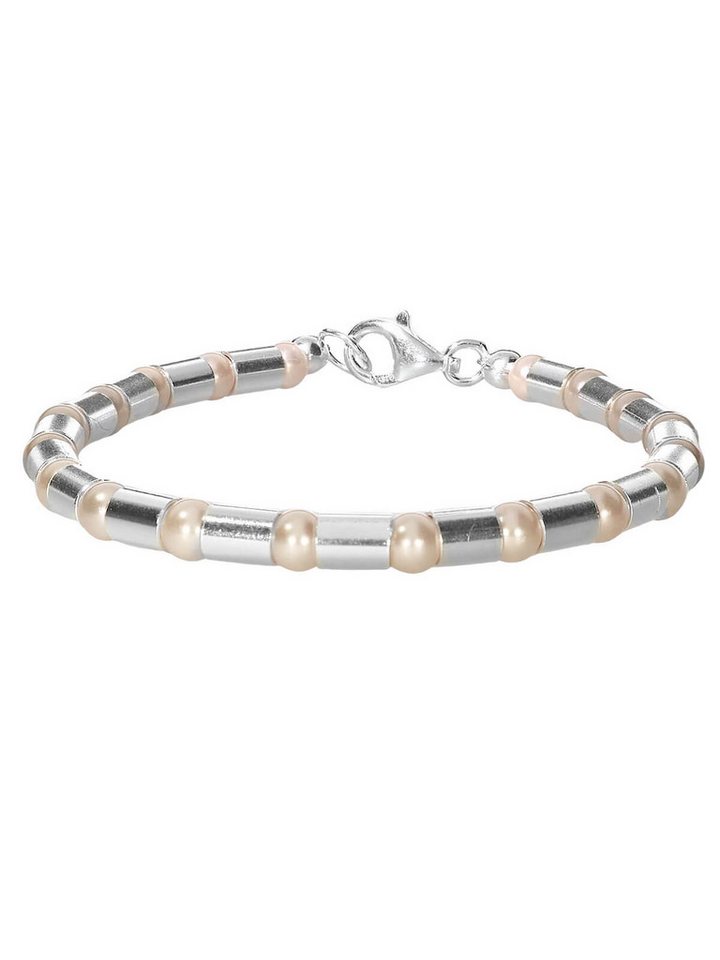 StoneTrip Armband Armband Muschelkernperlen creme mit Silberröhrchen, rhodiniert (2-tlg) von StoneTrip