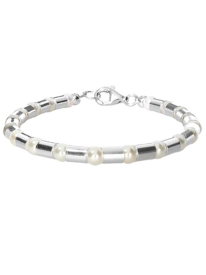 StoneTrip Armband Armband Muschelkernperlen weiß mit Silberröhrchen, rhodiniert (2-tlg) von StoneTrip