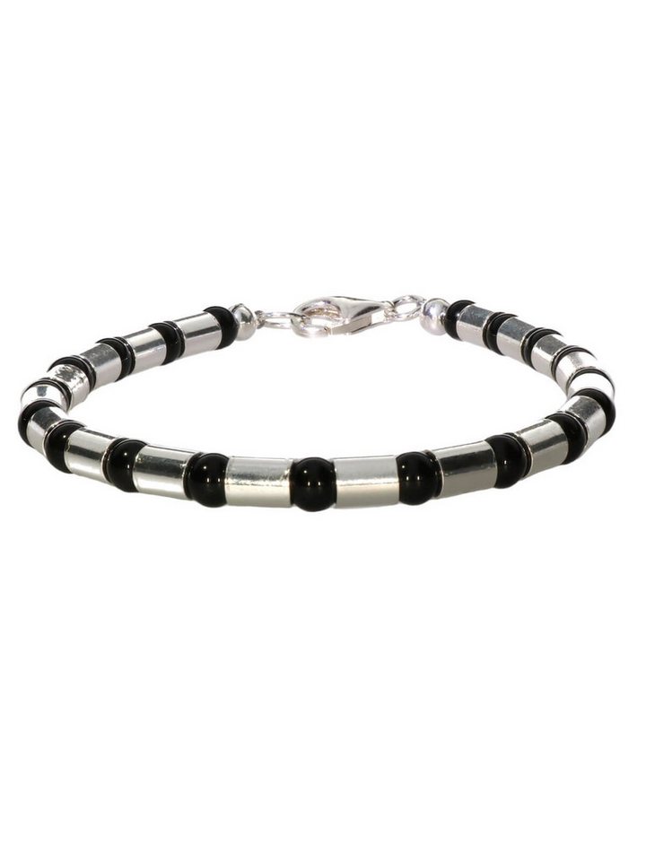 StoneTrip Armband Armband Onyx-Kugeln mit Silberröhrchen, rhodiniert (1-tlg) von StoneTrip