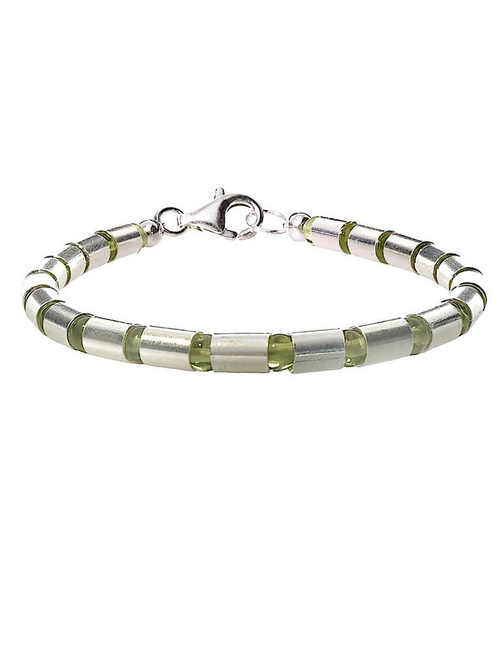 StoneTrip Armband Armband Peridot-Kugeln mit Silberröhrchen, rhodiniert (2-tlg) von StoneTrip