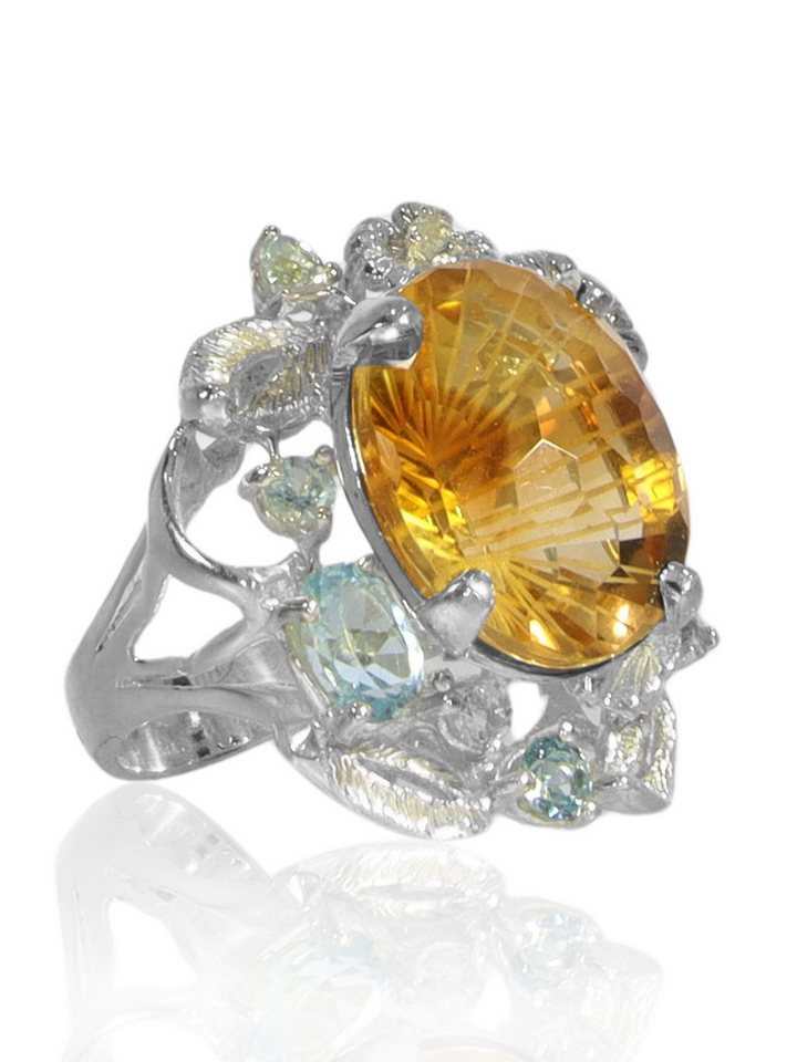 StoneTrip Fingerring Ring mit Citrin 24 ct., Topas in Silber gefasst, Unikat StoneTrip Fingerring Ring mit Citrin 24 ct., Topas in Silber gefasst, Unikat von StoneTrip