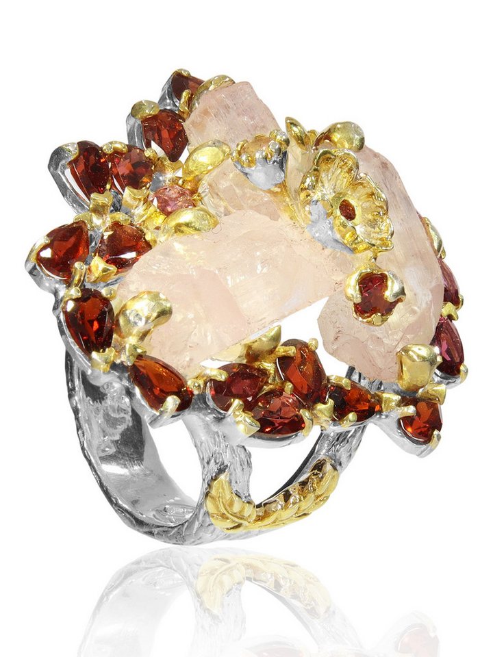 StoneTrip Fingerring Ring mit Kunzit roh, Granat, Turmalin in Silber gefasst, Unikat StoneTrip Fingerring Ring mit Kunzit roh, Granat, Turmalin in Silber gefasst, Unikat von StoneTrip