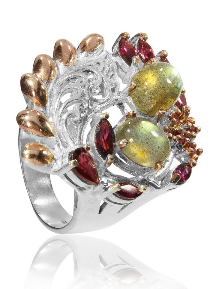 StoneTrip Fingerring Ring mit Labradorit, Rhodolith in Silber gefasst, Unikat StoneTrip Fingerring Ring mit Labradorit, Rhodolith in Silber gefasst, Unikat von StoneTrip