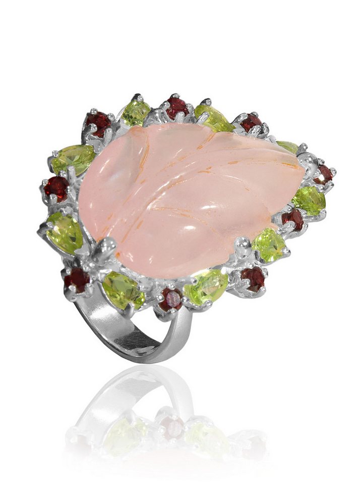 StoneTrip Fingerring Ring mit Morganit, Peridot, Rodolith in Silber gefasst, Unikat (1-tlg) von StoneTrip
