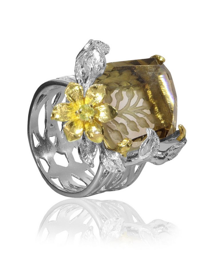 StoneTrip Fingerring Ring mit Rauchquarz 15 ct., Peridot in Silber gefasst, Unikat StoneTrip Fingerring Ring mit Rauchquarz 15 ct., Peridot in Silber gefasst, Unikat von StoneTrip