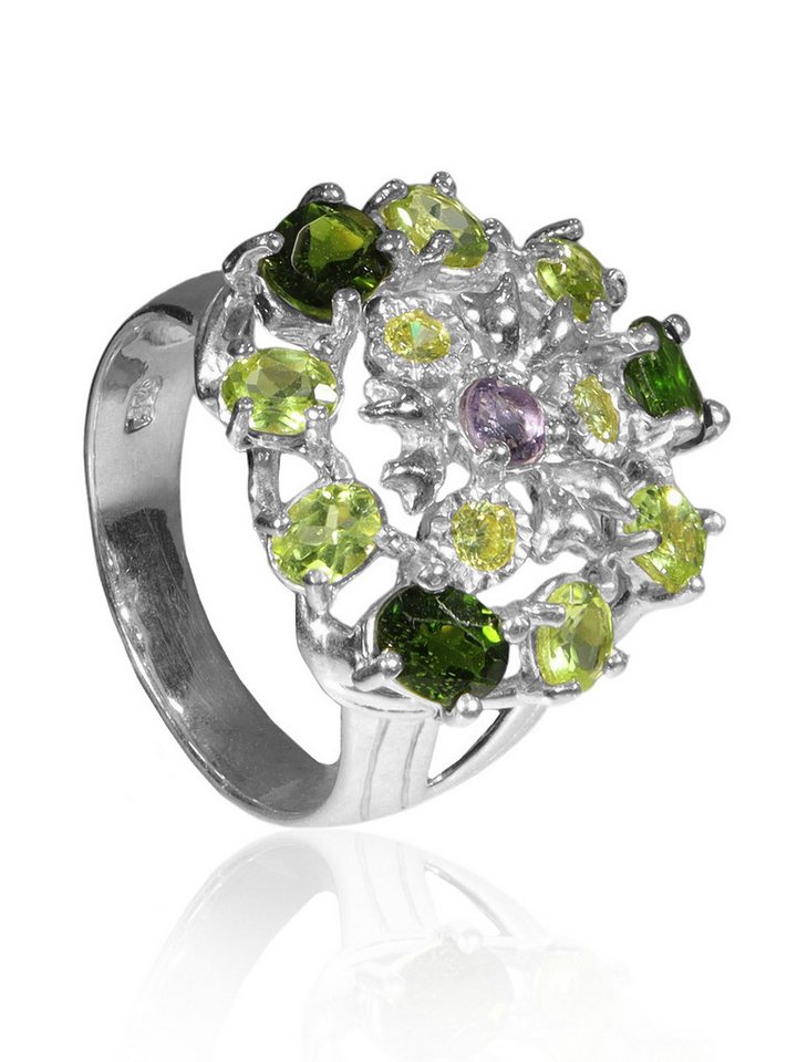 StoneTrip Fingerring Ring mit Turmalin, Peridot, Amethyst in Silber gefasst, Unikat StoneTrip Fingerring Ring mit Turmalin, Peridot, Amethyst in Silber gefasst, Unikat von StoneTrip