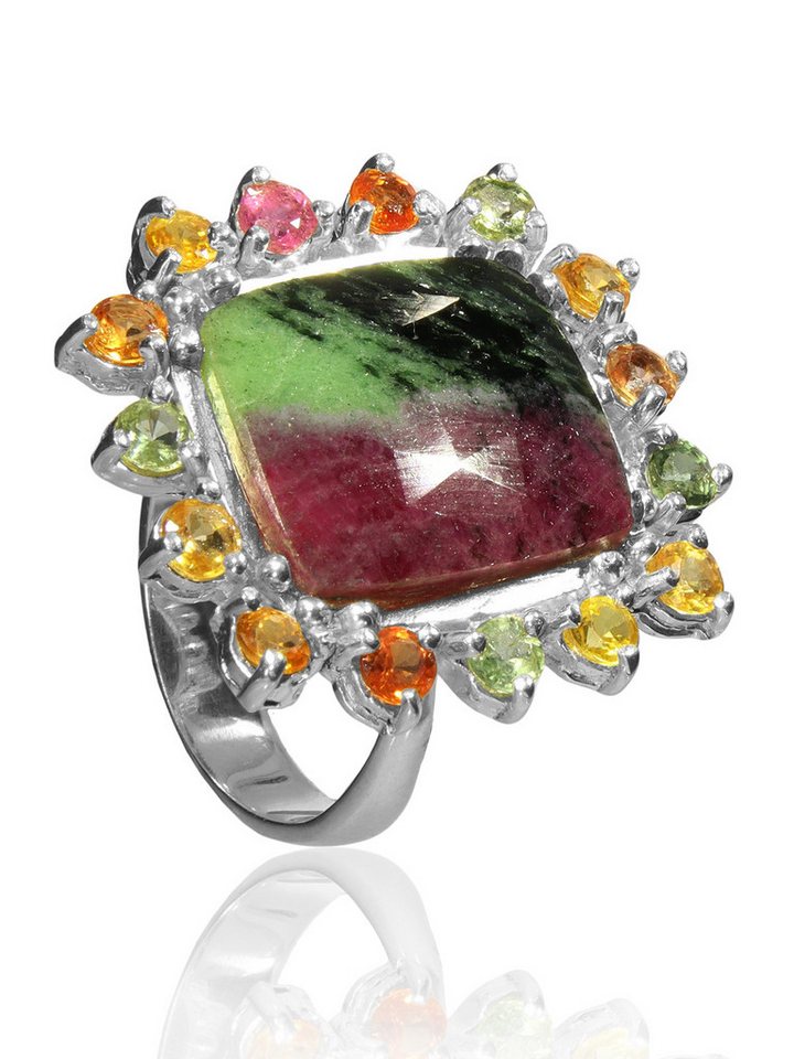 StoneTrip Fingerring Ring mit Zoisit mit Rubin 10 ct., Turmaline in Silber gefasst, Unikat StoneTrip Fingerring Ring mit Zoisit mit Rubin 10 ct., Turmaline in Silber gefasst, Unikat von StoneTrip