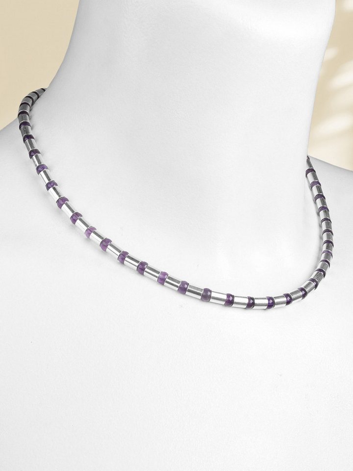StoneTrip Kette ohne Anhänger Halskette Amethyst-Kugeln mit Silberröhrchen, rhodiniert (1-tlg) von StoneTrip