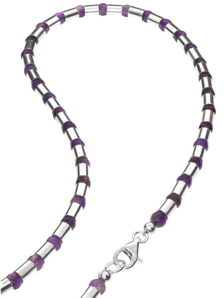 StoneTrip Kette ohne Anhänger Halskette Amethyst-Kugeln mit Silberröhrchen, rhodiniert (2-tlg) von StoneTrip