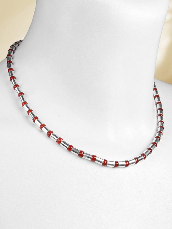 StoneTrip Kette ohne Anhänger Halskette Karneol-Kugeln mit Silberröhrchen, rhodiniert (1-tlg) von StoneTrip
