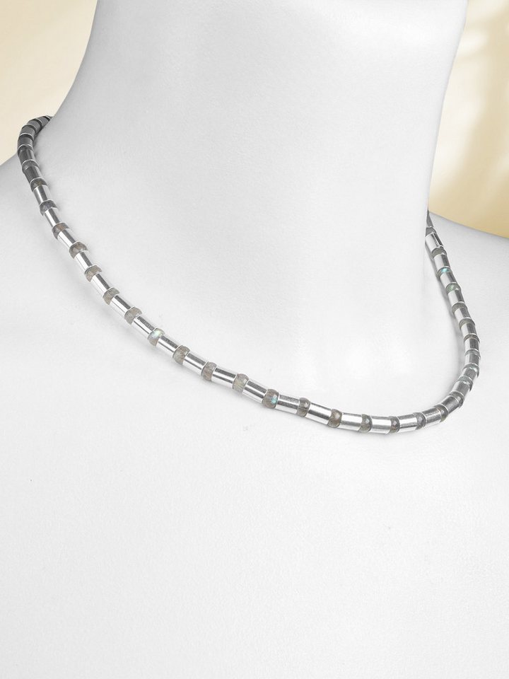 StoneTrip Kette ohne Anhänger Halskette Labradorit-Kugeln mit Silberröhrchen, rhodiniert (1-tlg) von StoneTrip