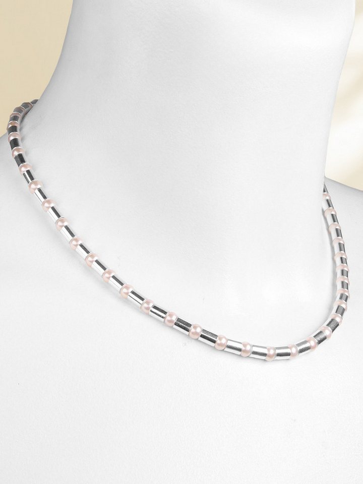 StoneTrip Kette ohne Anhänger Halskette Muschelkernperlen creme mit Silberröhrchen, rhodiniert (2-tlg) von StoneTrip