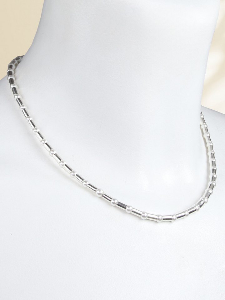 StoneTrip Kette ohne Anhänger Halskette Muschelkernperlen weiß mit Silberröhrchen, rhodiniert (2-tlg) von StoneTrip