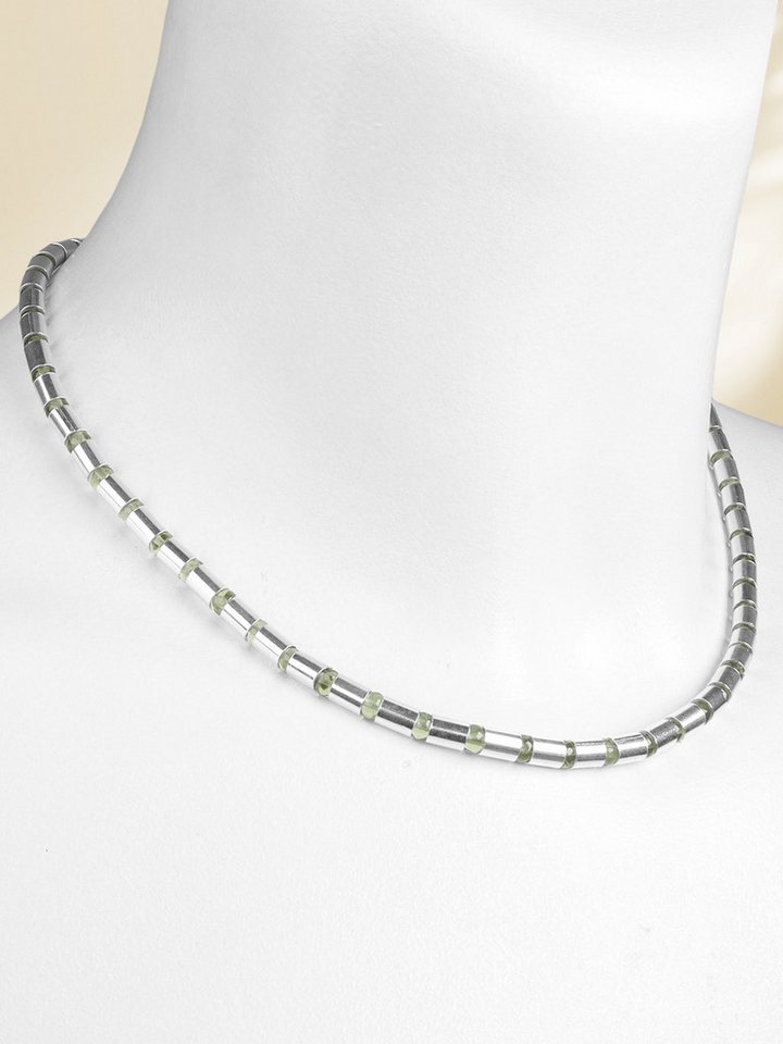 StoneTrip Kette ohne Anhänger Halskette Peridot-Kugeln mit Silberröhrchen, rhodiniert (2-tlg) von StoneTrip