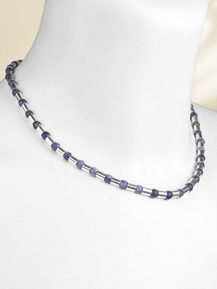 StoneTrip Kette ohne Anhänger Halskette Sodalit-Kugeln mit Silberröhrchen, rhodiniert (1-tlg) von StoneTrip