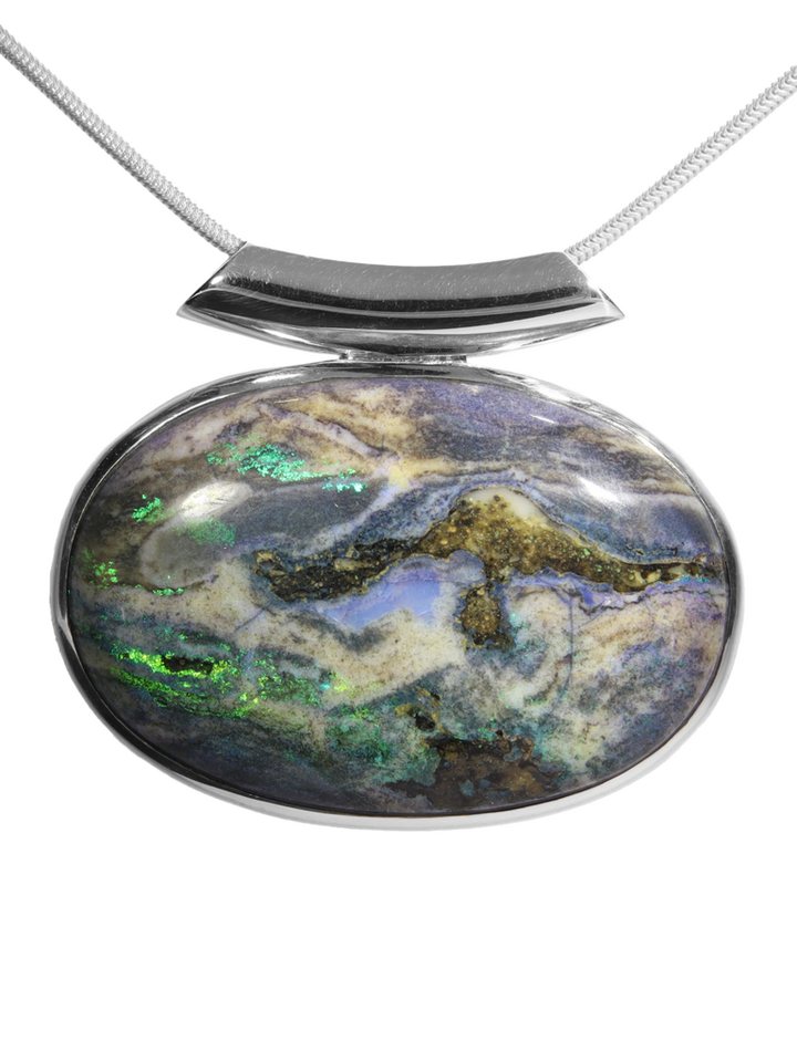 StoneTrip Kettenanhänger Andamooka Opal, Anhänger in Silber gefasst mit Röhrchen, Unikat von StoneTrip