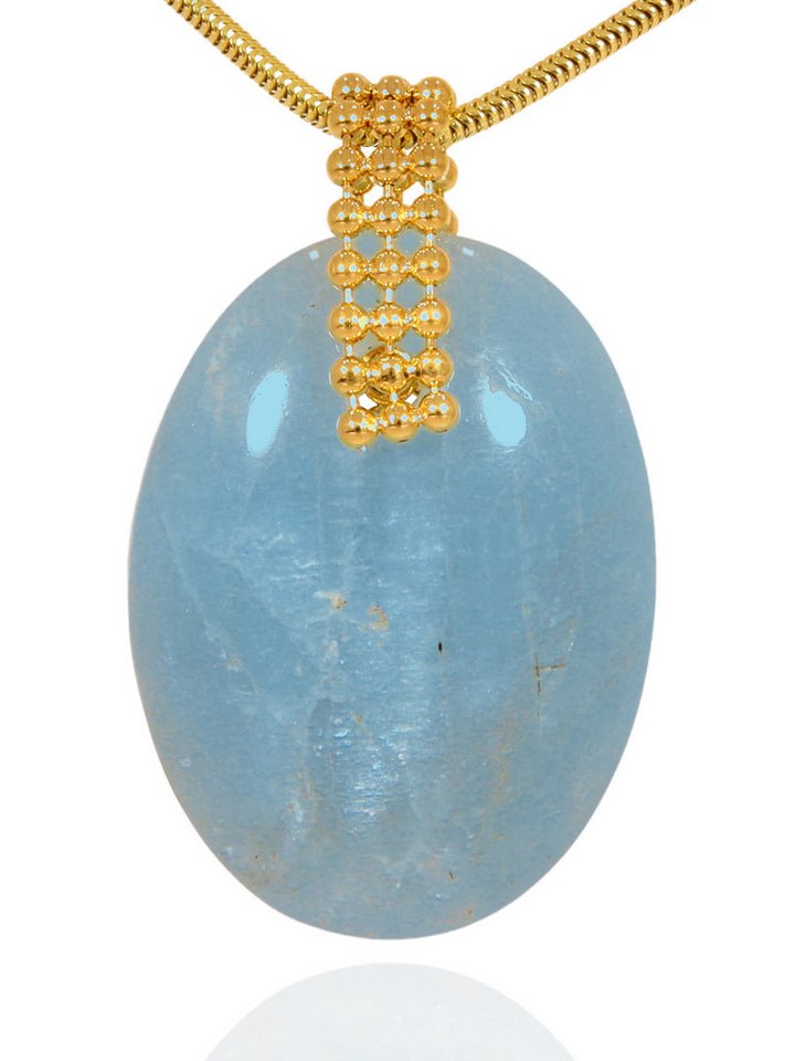 StoneTrip Kettenanhänger Aquamarin aus Namibia, Anhänger mit vergoldeten Kugelband, Unikat von StoneTrip