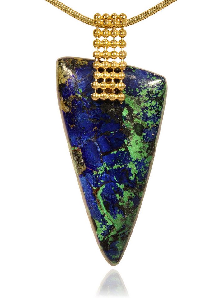 StoneTrip Kettenanhänger Azurit-Malachit Anhänger Silber vergoldet Kugelbandhalter von StoneTrip