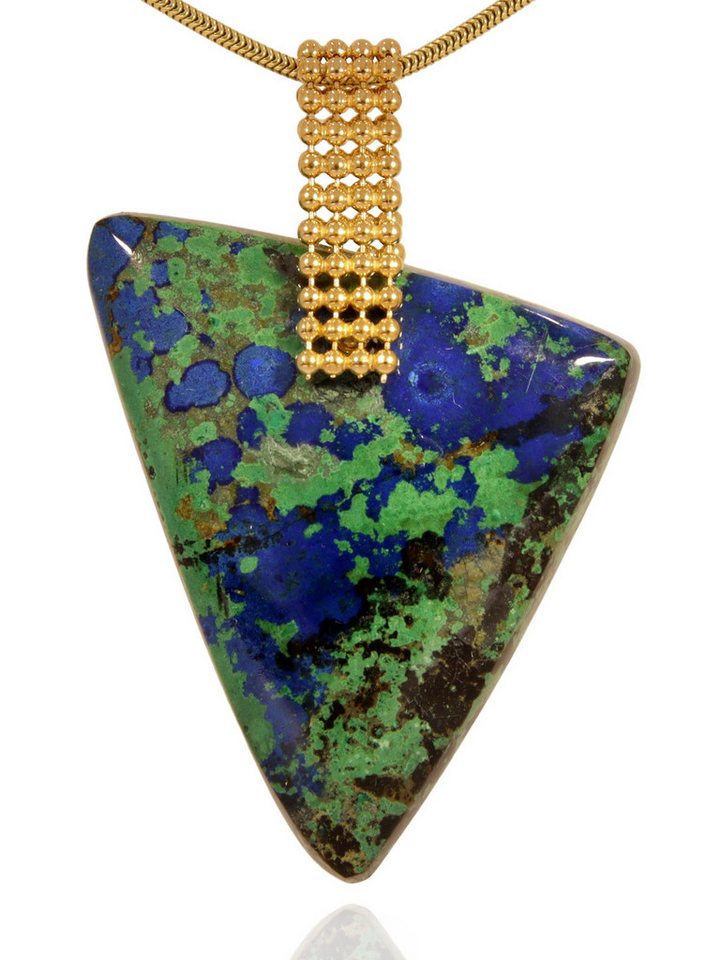 StoneTrip Kettenanhänger Azurit-Malachit Anhänger Silber vergoldet Kugelbandhalter von StoneTrip