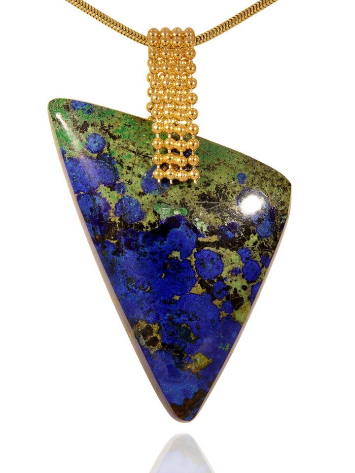 StoneTrip Kettenanhänger Azurit-Malachit aus Arizona, Anhänger mit vergoldeten Kugelband von StoneTrip
