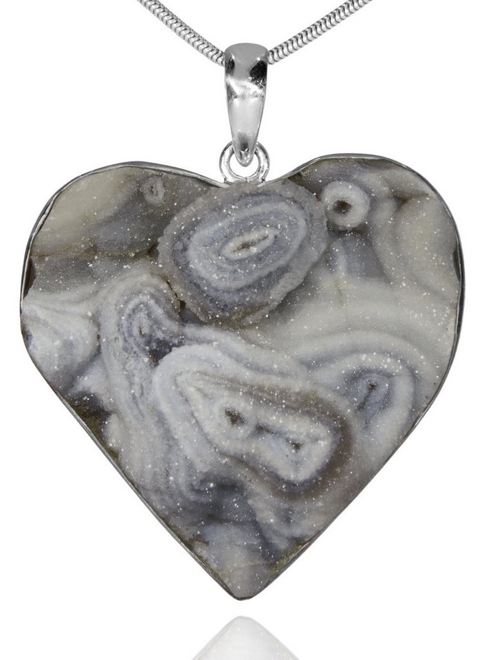 StoneTrip Kettenanhänger Drusen-Achat, Anhänger Herz in Silber gefasst mit Öse, Unikat von StoneTrip