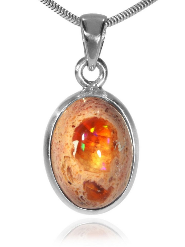 StoneTrip Kettenanhänger Feuer Opal Anhänger in Silber gefasst mit Öse, Unikat von StoneTrip