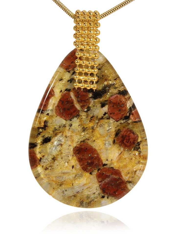 StoneTrip Kettenanhänger Granat in Glimmerschiefer Anhänger Silber vergoldet Kugelbandhalter von StoneTrip