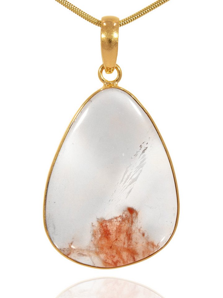 StoneTrip Kettenanhänger Hämatitquarz Anhänger in vergoldetes Silber gefasst mit Öse, Unikat von StoneTrip