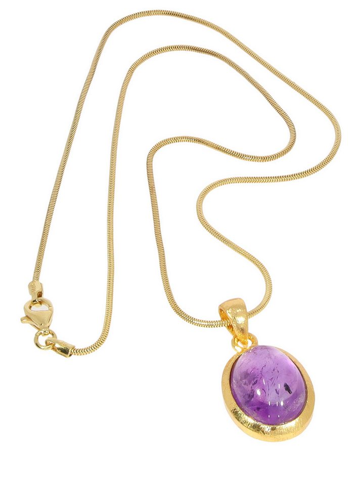 StoneTrip Kettenanhänger Kettenanhänger Amethyst in vergoldetes Silber gefasst mit Öse, Unikat von StoneTrip
