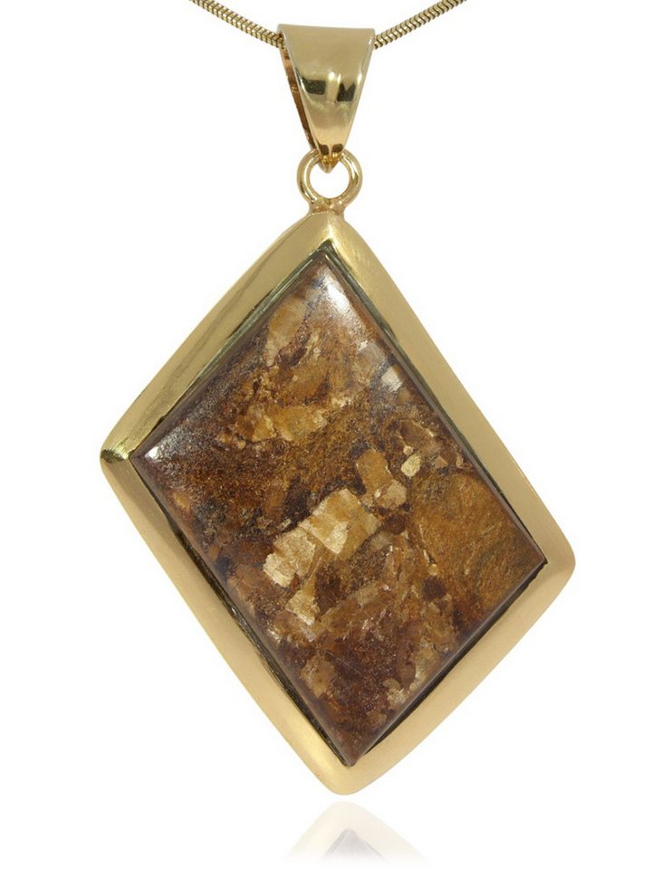 StoneTrip Kettenanhänger Kettenanhänger Bronzit in vergoldetes Silber gefasst mit Öse, Unikat von StoneTrip