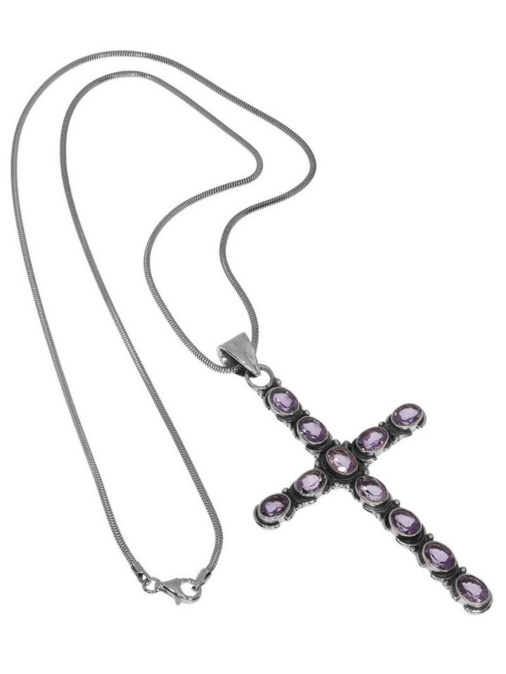 StoneTrip Kettenanhänger Kettenanhänger Kreuz Amethyst in Silber gefasst mit Öse von StoneTrip