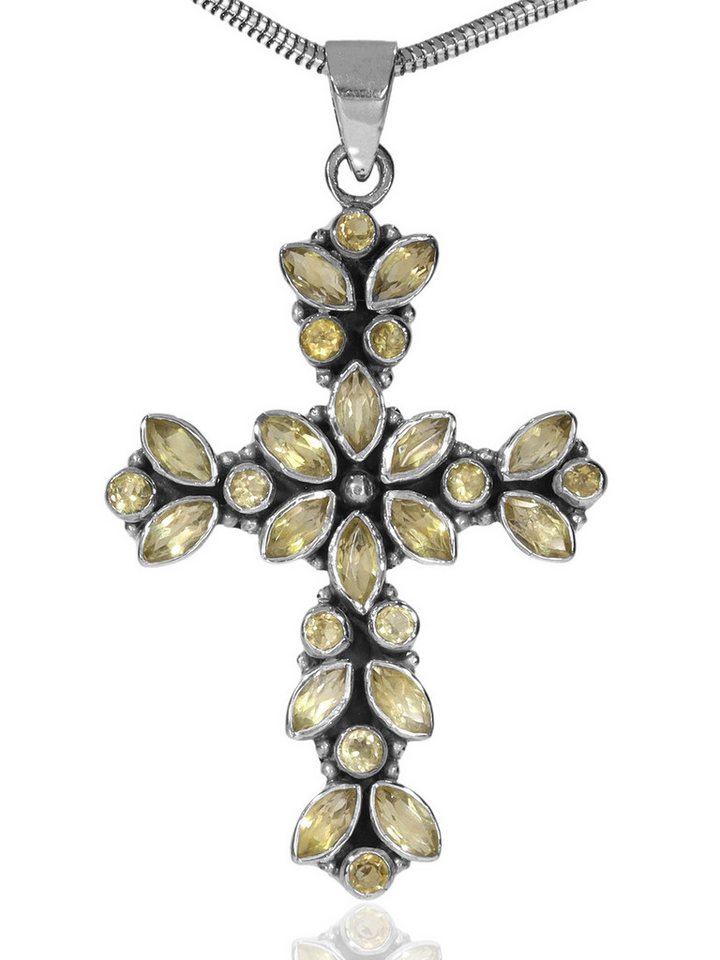 StoneTrip Kettenanhänger Kettenanhänger Kreuz Citrin in Silber gefasst mit Öse von StoneTrip