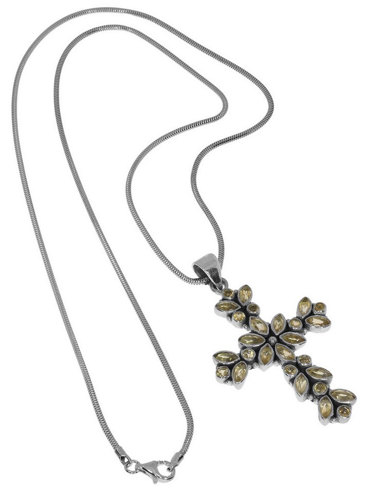 StoneTrip Kettenanhänger Kettenanhänger Kreuz Citrin in Silber gefasst mit Öse von StoneTrip