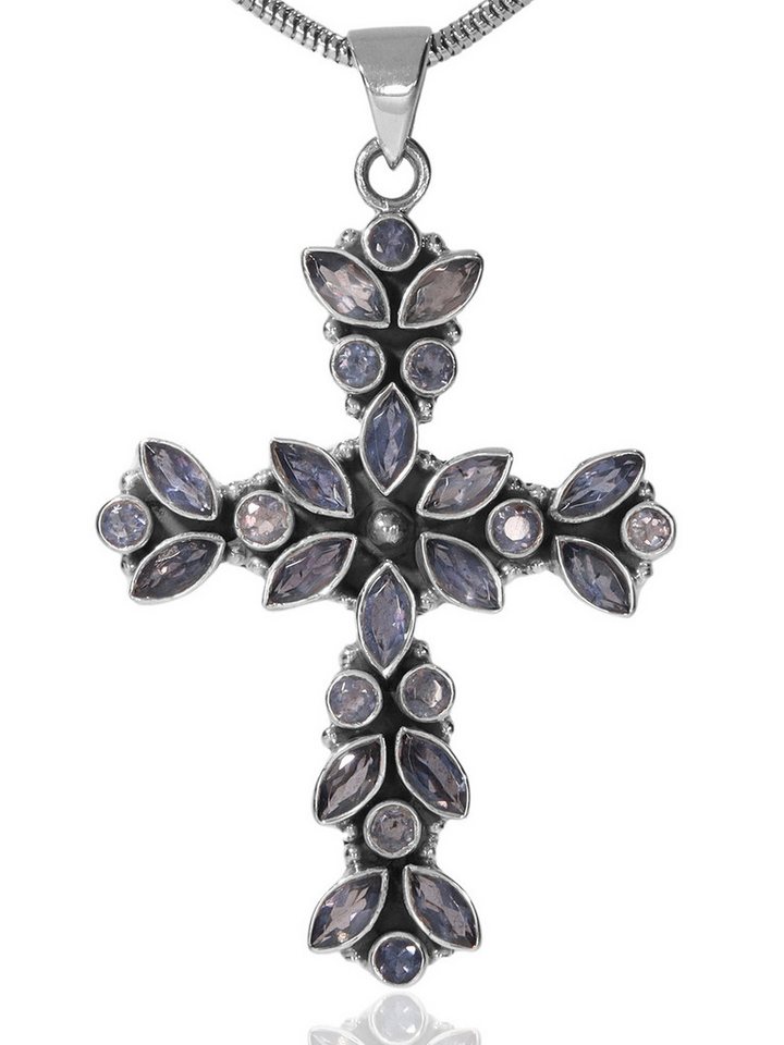 StoneTrip Kettenanhänger Kettenanhänger Kreuz Iolit in Silber gefasst mit Öse von StoneTrip