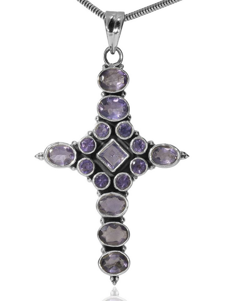 StoneTrip Kettenanhänger Kettenanhänger Kreuz Iolit in Silber gefasst mit Öse von StoneTrip