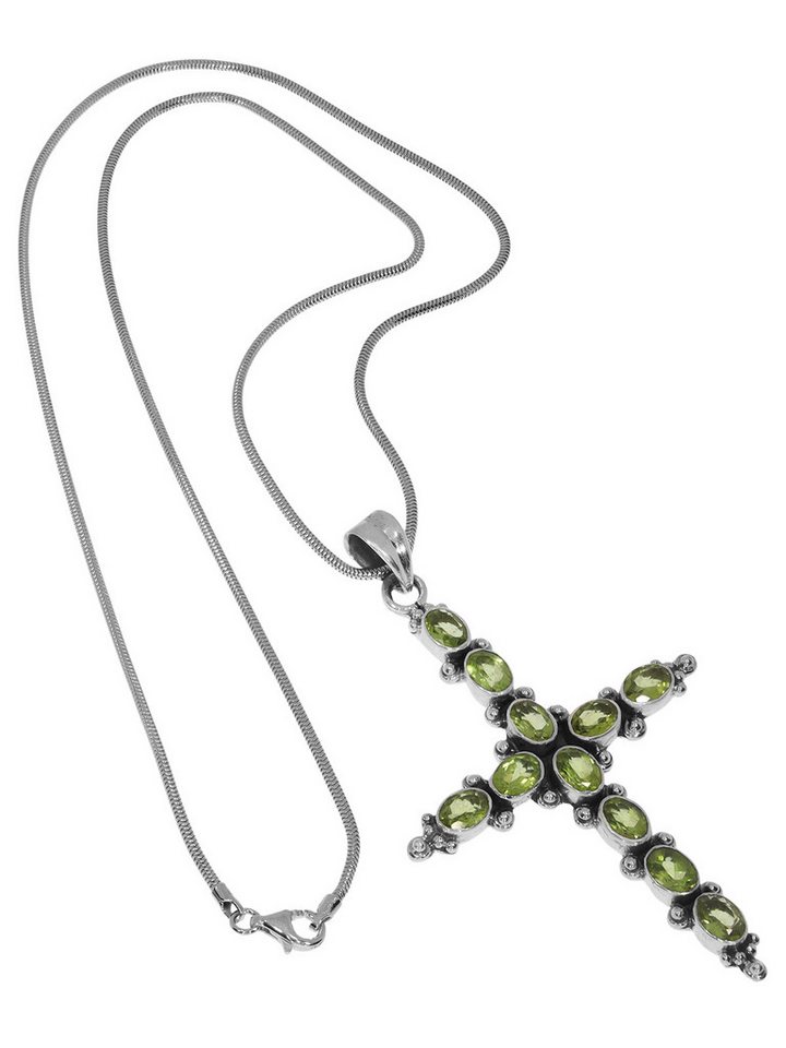 StoneTrip Kettenanhänger Kettenanhänger Kreuz Peridot in Silber gefasst mit Öse von StoneTrip