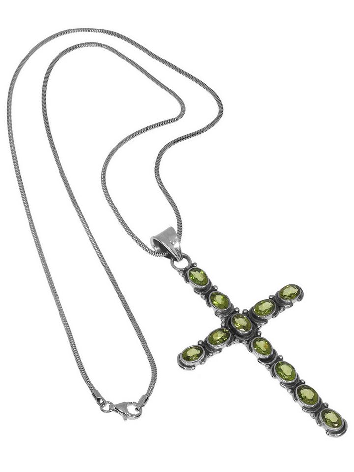 StoneTrip Kettenanhänger Kettenanhänger Kreuz Peridot in Silber gefasst mit Öse von StoneTrip