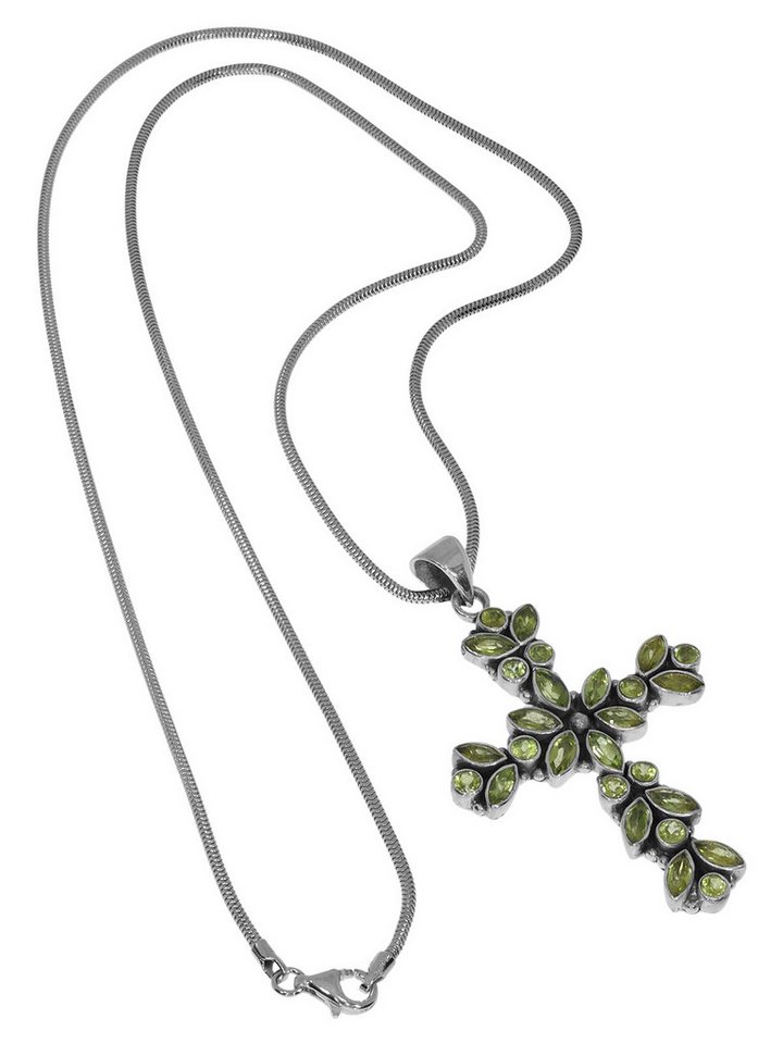 StoneTrip Kettenanhänger Kettenanhänger Kreuz Peridot in Silber gefasst mit Öse von StoneTrip