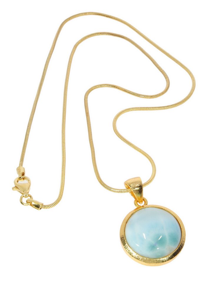 StoneTrip Kettenanhänger Kettenanhänger Larimar in vergoldetes Silber gefasst mit Öse, Unikat von StoneTrip