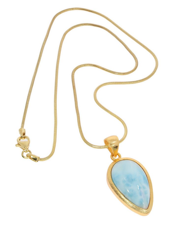 StoneTrip Kettenanhänger Kettenanhänger Larimar in vergoldetes Silber gefasst mit Öse, Unikat von StoneTrip