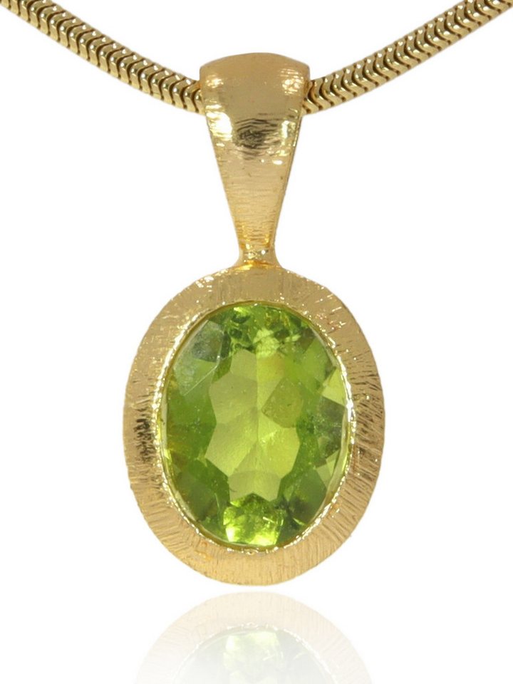 StoneTrip Kettenanhänger Kettenanhänger Peridot in vergoldetes Silber gefasst mit Öse, Unikat von StoneTrip