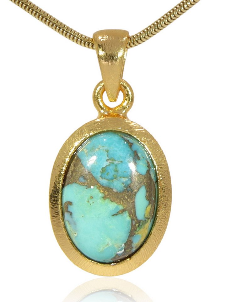 StoneTrip Kettenanhänger Kettenanhänger Tuerkis in vergoldetes Silber gefasst mit Öse, Unikat von StoneTrip