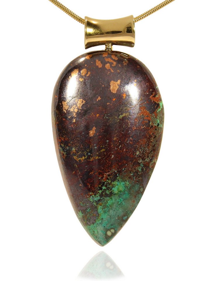 StoneTrip Kettenanhänger Kupfer-Chrysokoll Anhänger mit Röhrchen, vergoldetes Silber von StoneTrip