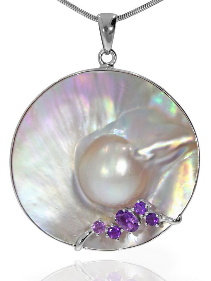 StoneTrip Kettenanhänger Mabé-Perle mit Amethyst, Anhänger in Silber gefasst mit Öse von StoneTrip