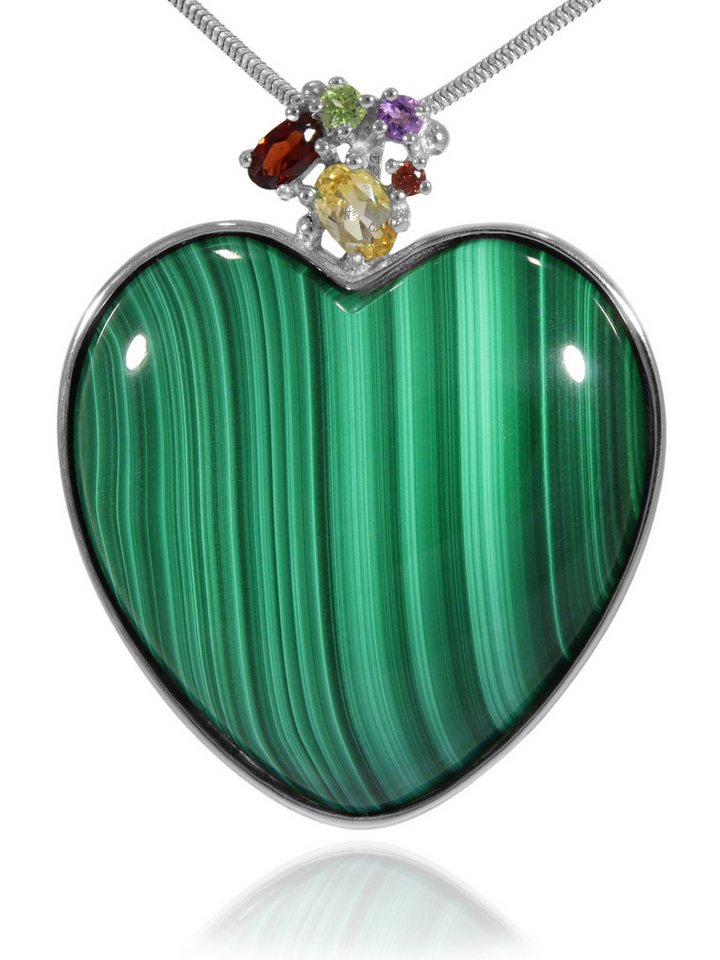 StoneTrip Kettenanhänger Malachit Herz Anhänger mit Edelsteinen und Silber von StoneTrip