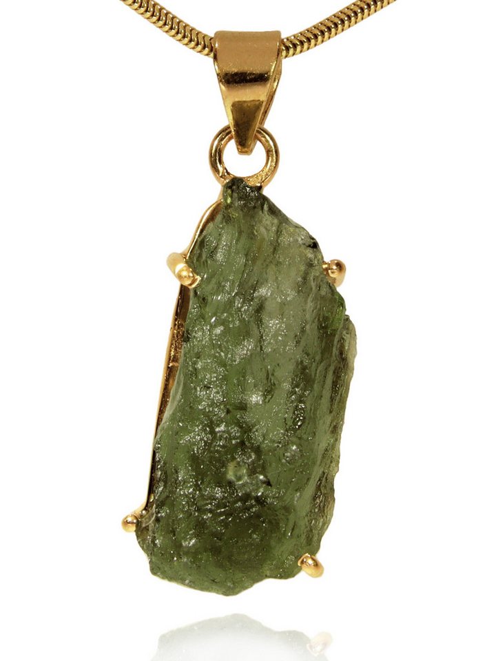 StoneTrip Kettenanhänger Moldavit Anhänger in vergoldetes Silber gefasst mit Öse, Unikat von StoneTrip