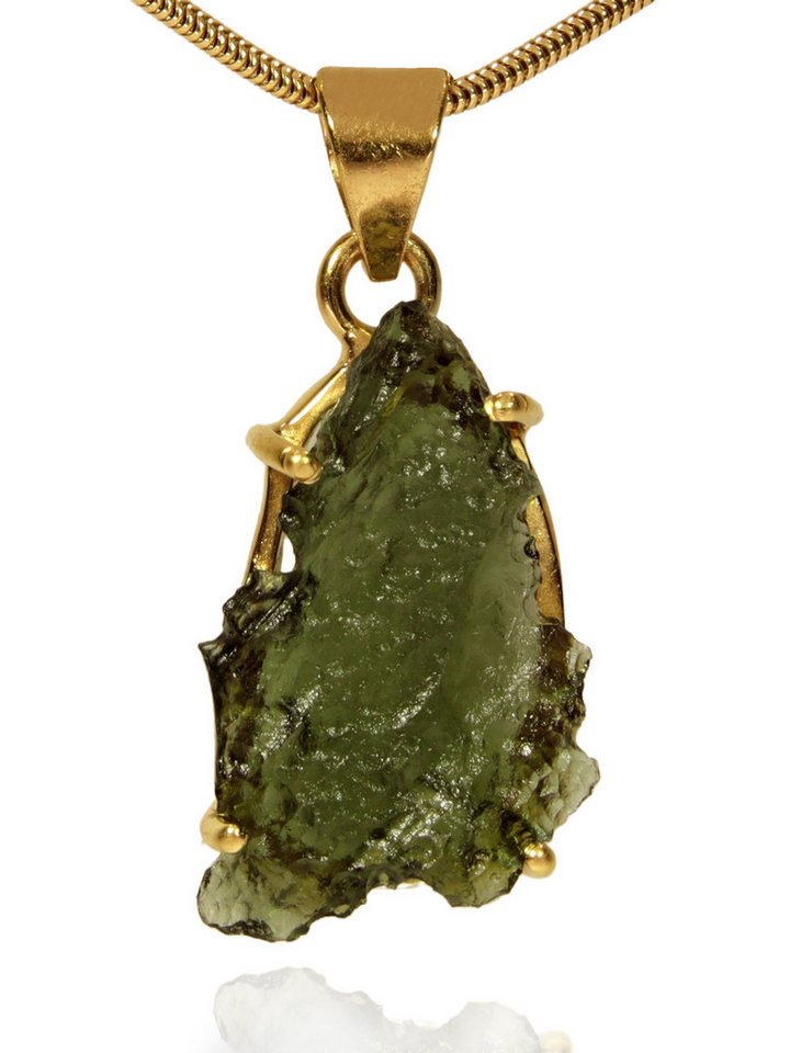 StoneTrip Kettenanhänger Moldavit Anhänger in vergoldetes Silber gefasst mit Öse, Unikat von StoneTrip