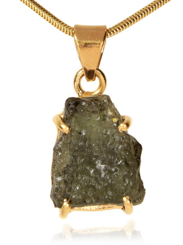 StoneTrip Kettenanhänger Moldavit Anhänger in vergoldetes Silber gefasst mit Öse, Unikat von StoneTrip